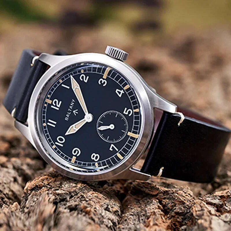 Baltany dirty dozen watch Sapphire 39mm Dail 316L Stainless Steel Case Leather Strap Military Vintage Quartz Wristwatch