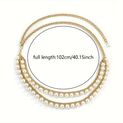 Pearl metal high-end waist chain with a simple and versatile temperament, multi-layer body chain, spicy girl street...