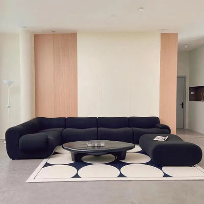 Vacuum-Compressed Modular Sofa, Wabi-Sabi Sherpa Fabric Sectional with High-Elastic Foam, Cream Mid-Century Style, Space...