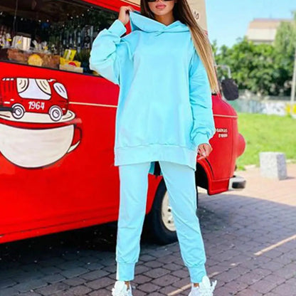 Winter Chic Oversized Tracksuit Back Zipper Long Hoodie + Pants Set Street Sportswear Pullover Hip-Hop Two-Piece Women Outfits - Kimlud