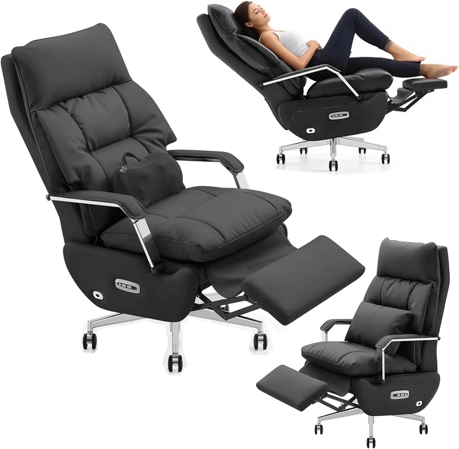 Dual Motor Executive Home Office Chair with Footrest One-Click Electric Recline with Massage  Pillow Support 430LBS Big and Tall