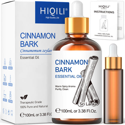 HIQILI 100ML Cinnamon Bark Essential Oils,100% Pure Nature for Aromatherapy, Diffuser, Humidifier, Massage, Relieving...