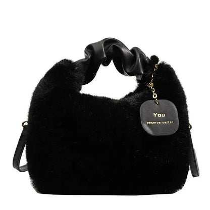 New Fashion Women Lady Shoulder Underarm Bag Solid Color Soft Plush Handbag Fluffy Totes Purse Autumn Winter Shopping Bag