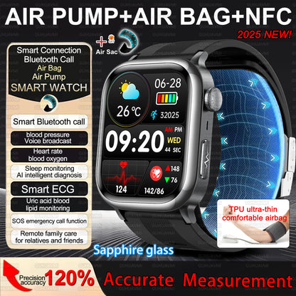2025New Upgrade Air pump airbag Accurate Blood Pressure Measure Smart Watch ECG+HRV lipids Uric acid AI Diagnosis Smartwatch NFC