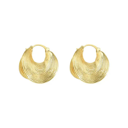 Unique Geometric Irregular Striped Large Ear Buckle Earrings for Women Creative Metal Gold Color Fan Shaped Earring...