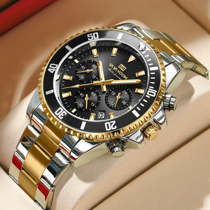 Multifunctional Mens Quartz Watch Luxury Water Night Glow Business Style Diver Series Stainless Steel Leisure Fashion Wristwatch