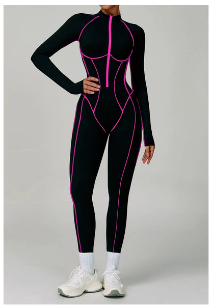 Yoga Bodysuits Women  Breathable Workout Sets Gym Clothes Push Up Fitness Running Sportwear Sexy Zipper Leggings Suit