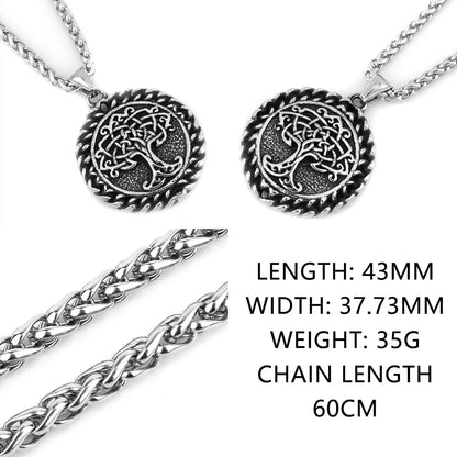 Nordic Viking Tree of Life Necklace Stainless Steel Men Celtic Knot Odin Amulet Pendant Necklace Hip Hop Biker Jewelry Wholesale