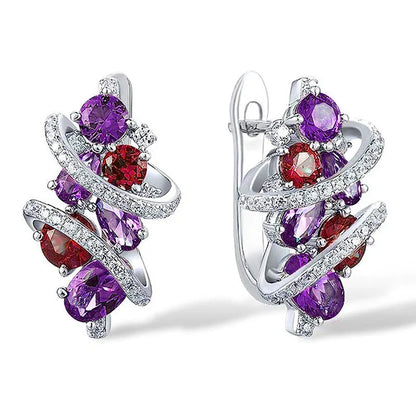 Huitan Green/Blue Cubic Zirconia Hoop Earrings for Women New Temperament Elegant Bridal Wedding Party Earrings Trendy...