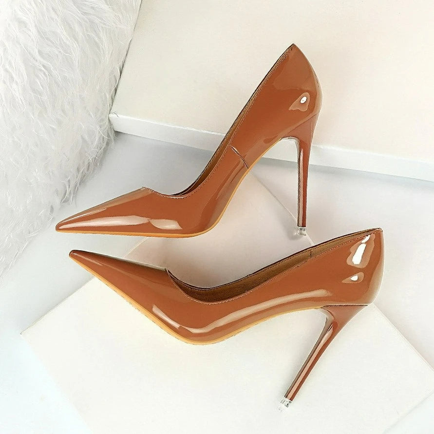 Fashion Women's High Heels Shallow Pumps Simple Office Shoes Pointed Toe Ladies Wedding Shoes Sexy Painted Leather Women Shoes
