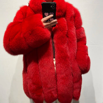 YOLOAgain Women's Stand Collar Real Fox Fur Jacket Natural Fox Fur Coat 2024 Winter - Kimlud