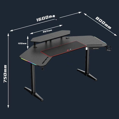 Adjustable Luxury Carbon Fiber Lifting Stand Table Full Electric 160cm Computer Gaming Desk Corner with Wireless USB Charger