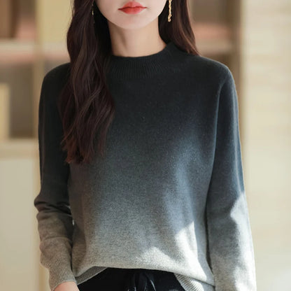 Women New Fine Wool Thickening Sweater Outwear Gradient Mock Collar Pullover Autumn Winter Bottoming Casual Warm Knitting Tops