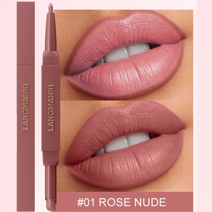 2 in 1 Matte Red Lipliner Waterproof Nude Matte Lip Liner Pencil Double Head Lipstick Pen Long Lasting Lips Outline Stick Makeup