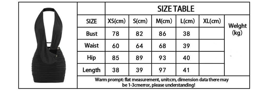 Sexy Halter Deep V Neck Pleated Draped Mini Dress Women Black Sleeveless Backless Metal Buckle Slim Dresses Evening...