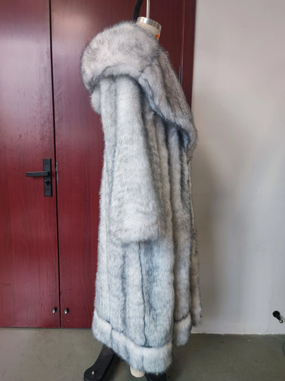 Winter Fashion Fomen's Fur Coat Long Hooded Women's Thick Thermal Coat Fluffy Faux Fox Fur Coat