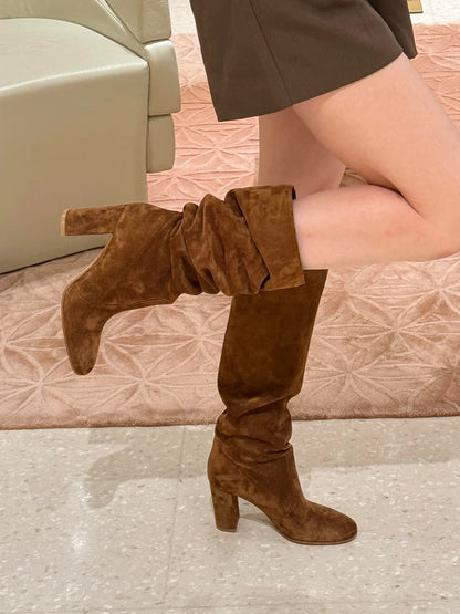 High Heels Knee High Women's Boots Snow Warm Long Boots Woman Shoes Winter 2025 Sexy Suede Shoes Dress Pumps Mujer Chelsea Botas