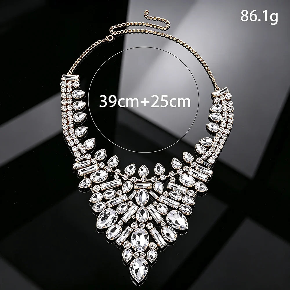 Crystal Bib Necklace Clear Rhinestone Teardrop Cluster Statement Collar Adjustable Jewelry for Women Bridal Wedding Prom...
