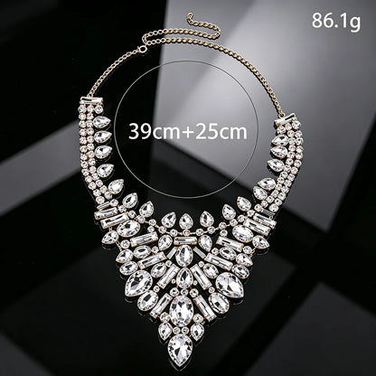Crystal Bib Necklace Clear Rhinestone Teardrop Cluster Statement Collar Adjustable Jewelry for Women Bridal Wedding Prom...