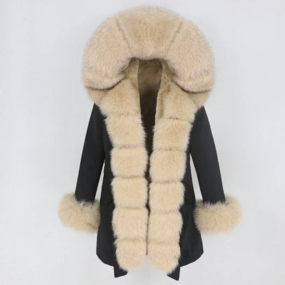 OFTBUY 2024 Fashion Winter Jacket Women Real Fur Coat Natural Real Fox Fur Collar Loose Long Parkas Big Fur Outerwear Detachable