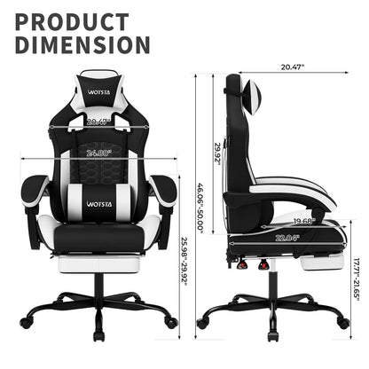 WOTSTA Gaming Chair with Footrest, Lumbar Support, Adjustable Height, Swivel Seat, Headrest ,For Office or Gaming