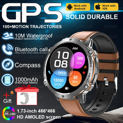 2025New Outdoor Military GPS Compass Smart Watch Men 1.73"HD AMOLED Screen 1000MAH Heart Rate BT Call IP68 Waterproof Smartwat