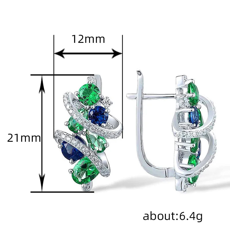 Huitan Green/Blue Cubic Zirconia Hoop Earrings for Women New Temperament Elegant Bridal Wedding Party Earrings Trendy...