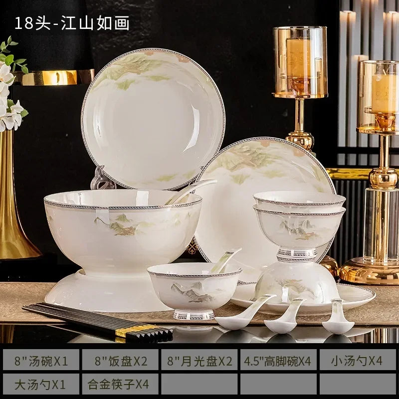 Tableware, Jingdezhen Ceramic Bowl and Dish Set, Housewarming Gift, Bone Ceramic Bowl and Plate for Household Use |...