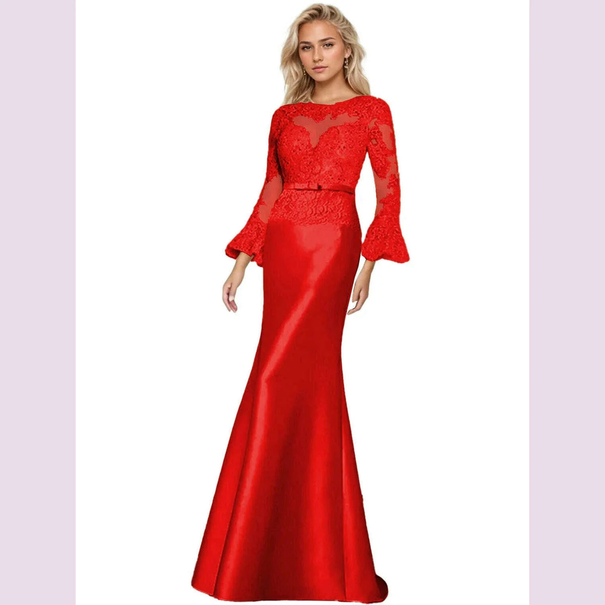 Elegant Sheath Wedding Guest Dress Scoop Neck Long Sleeve Satin Lace Beading Applique Sweep Train Prom Gown 2025 Free Customized