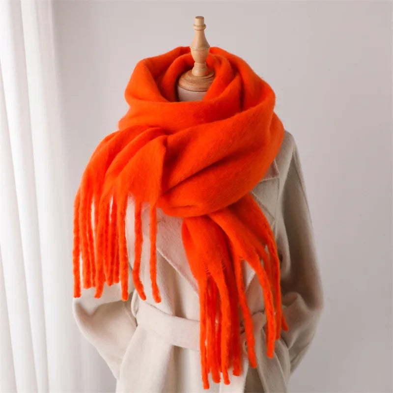 2025 Women Scarf Winter Warm Thick Shawl Wraps Fashion Solid Color Pashmina Scarves Long Tassel Hijab Stoles Bufanda Cashmere - Kimlud