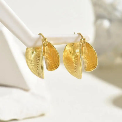 Unique Geometric Irregular Striped Large Ear Buckle Earrings for Women Creative Metal Gold Color Fan Shaped Earring...