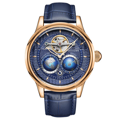 SEAKOSS Male Dual Earth Rotating Mechanical Men's Watch Automatic Movement Waterproof Clock Pilots 1963 Flywheel Wristwatches