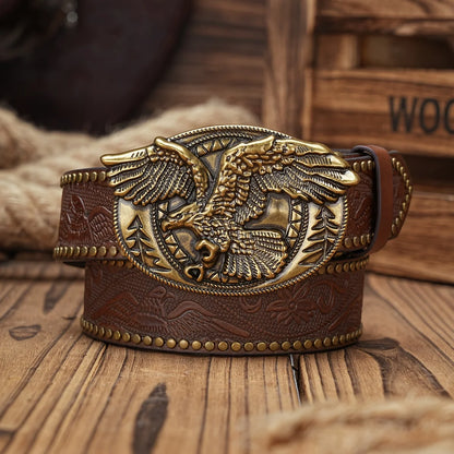 Men - Women - Western Denim - pu leather - Belt - Vintage jeans with needle buckle brown belt | Kimlud Mid Range Pants