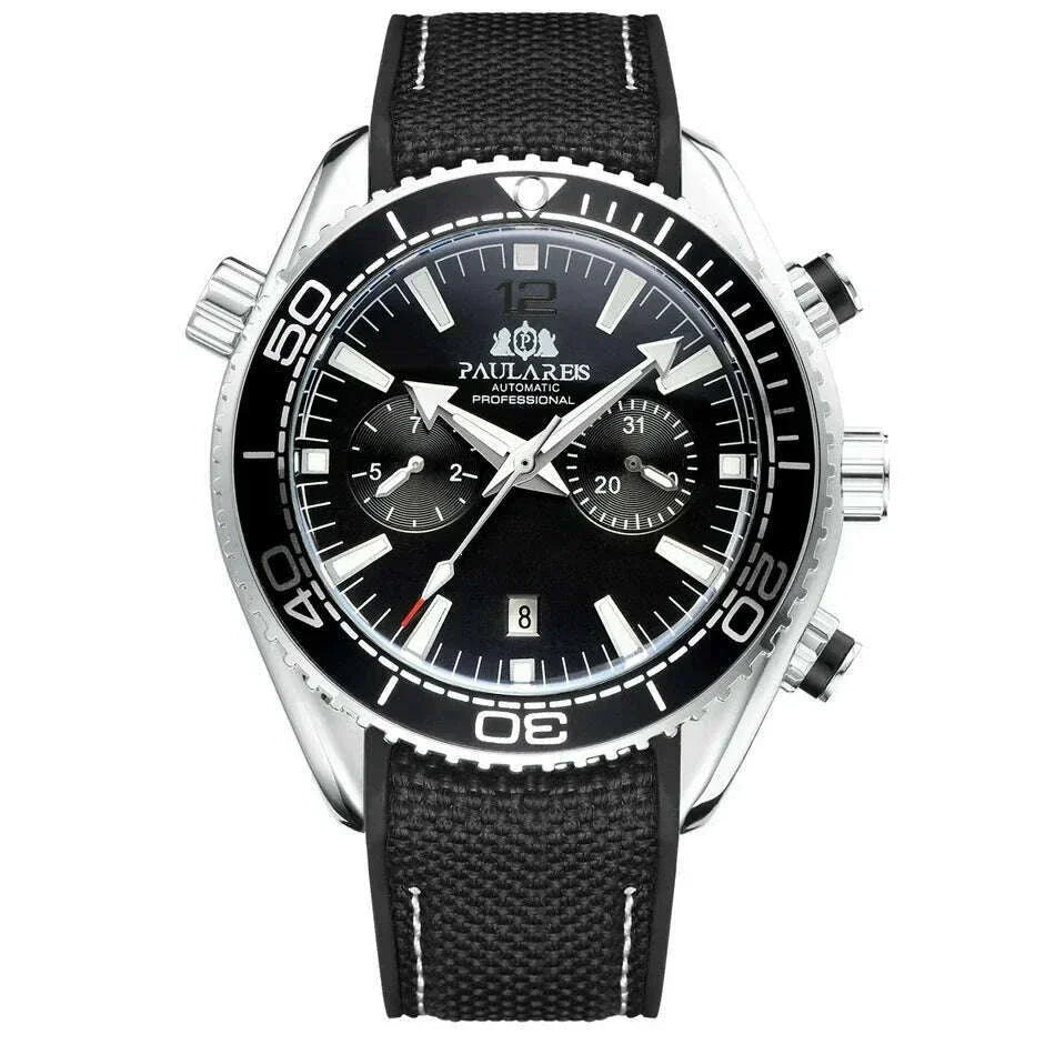 Automatic Watch for Men Mechanical Canvas Rubber Strap Orange Blue Red Multifunction Date Month Reloj Hombre Baratos