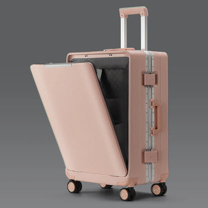 KLQDZMS Cabin Suitcase Travel Bag 20"24"26 Inch Boarding Box Aluminum Frame Trolley Case Front Opening Studen Laptop Luggage