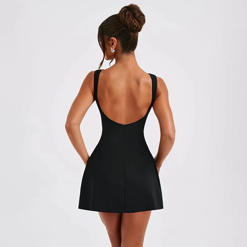 2025 New Arrival Women's Sexy Fit Short Backless Basic Mini Dress Solid Color Simple Arrival Basic Mini Dress for Women...