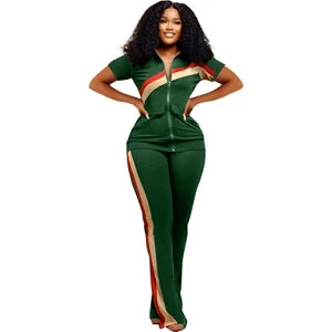 STYLISH LADY Patchwork Sporty 2 Piece Set Women Short Sleeve Zipper Jacket and Pant Suits 2025 Autumn Casual Fitness...