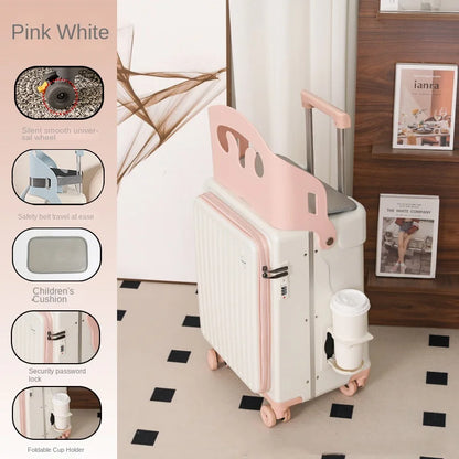 2025 New suitcase for children can Sit 20/22 inch Ride on Luggage Front Opening Sturdy Thickened Travel suitcase with Cup Holder - Kimlud