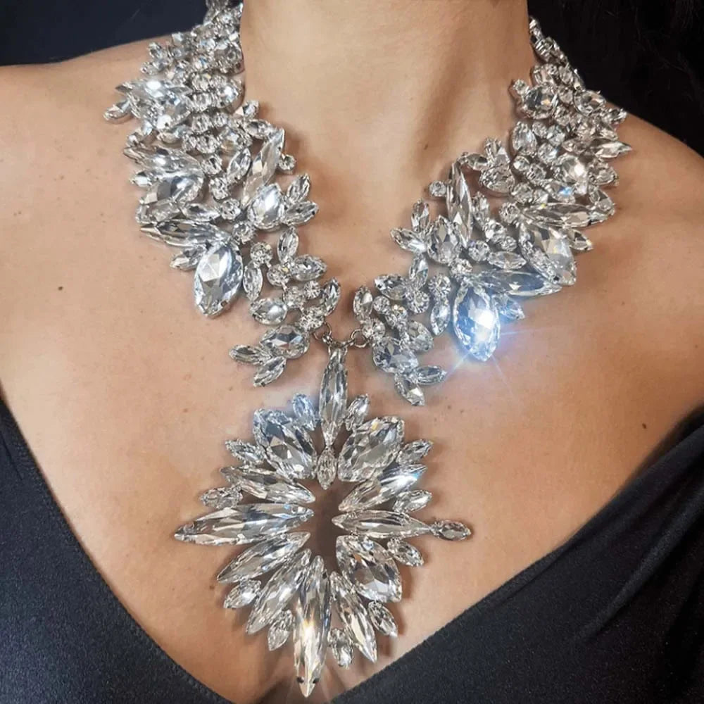 Stonefans Fashion 2pc/Set Wedding Crystal Larger Exaggerate Jewelry Set New Statement Bridesmaid Necklace and Earring Sets Women