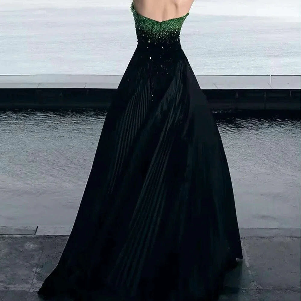 customizedJersey Sleeveless Strapless Floor Length A-LineEvening Dress Sweep Train Sequined and Crystal Formal Photo Color Prom