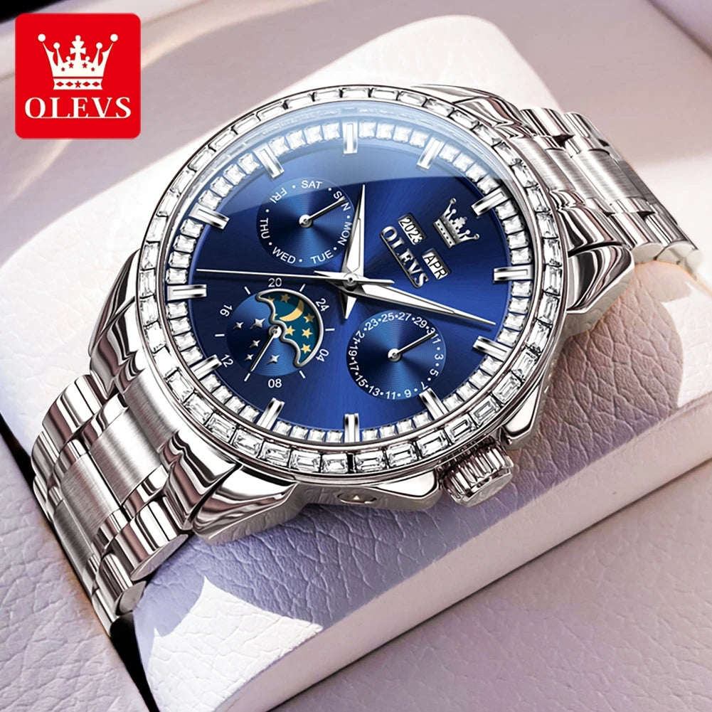 OLEVS 6695 Luxury Man Watch Original Brand Diamond Bezel Moon Phase Waterproof Glow Automatic Mechanical Wrist Watches...