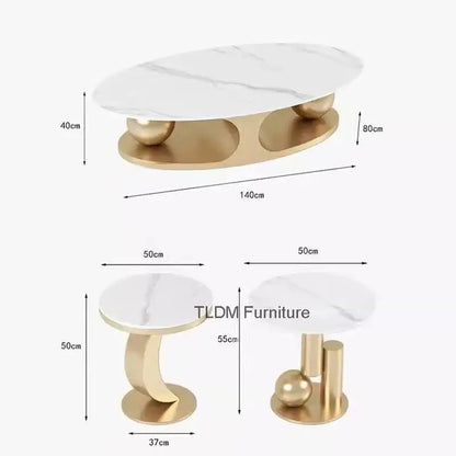 Iron Rock Plate Coffee Tables Nordic Living Room Furniture Home Italian Art Corner Table Light Bright Luxury Oval Side Table Set - Kimlud