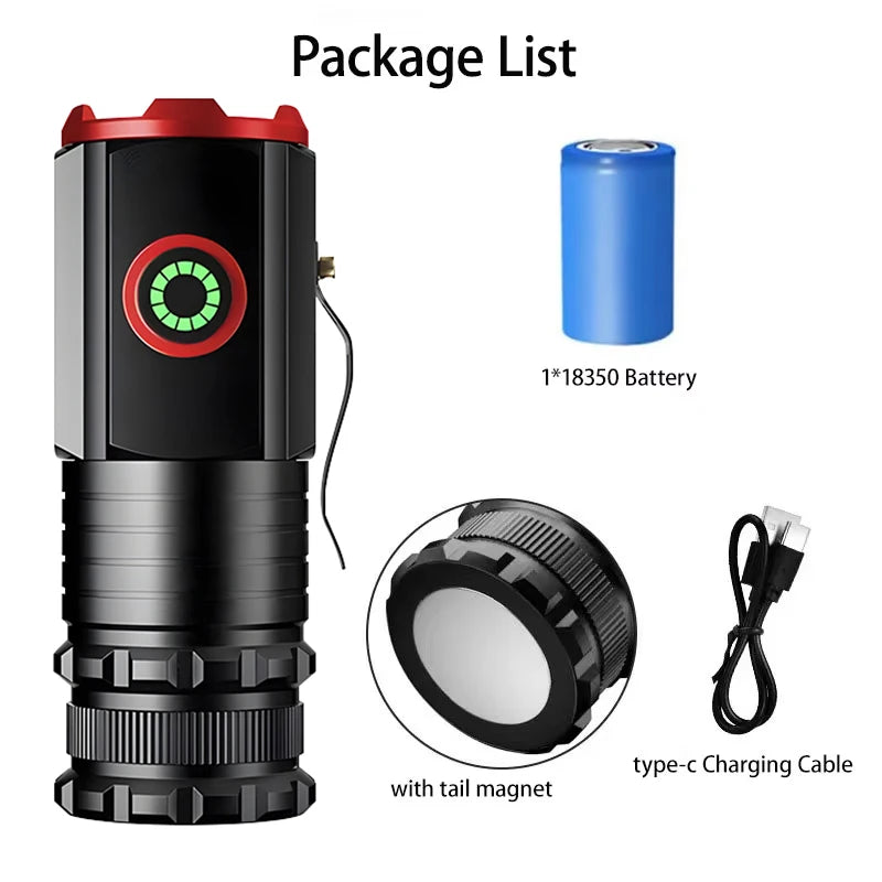 5000 MAH Powerful LED Flashlight Rechargeable Lamp Side Light Waterproof Tactical Lantern Handheld Torch Outdoor Camping Hiking