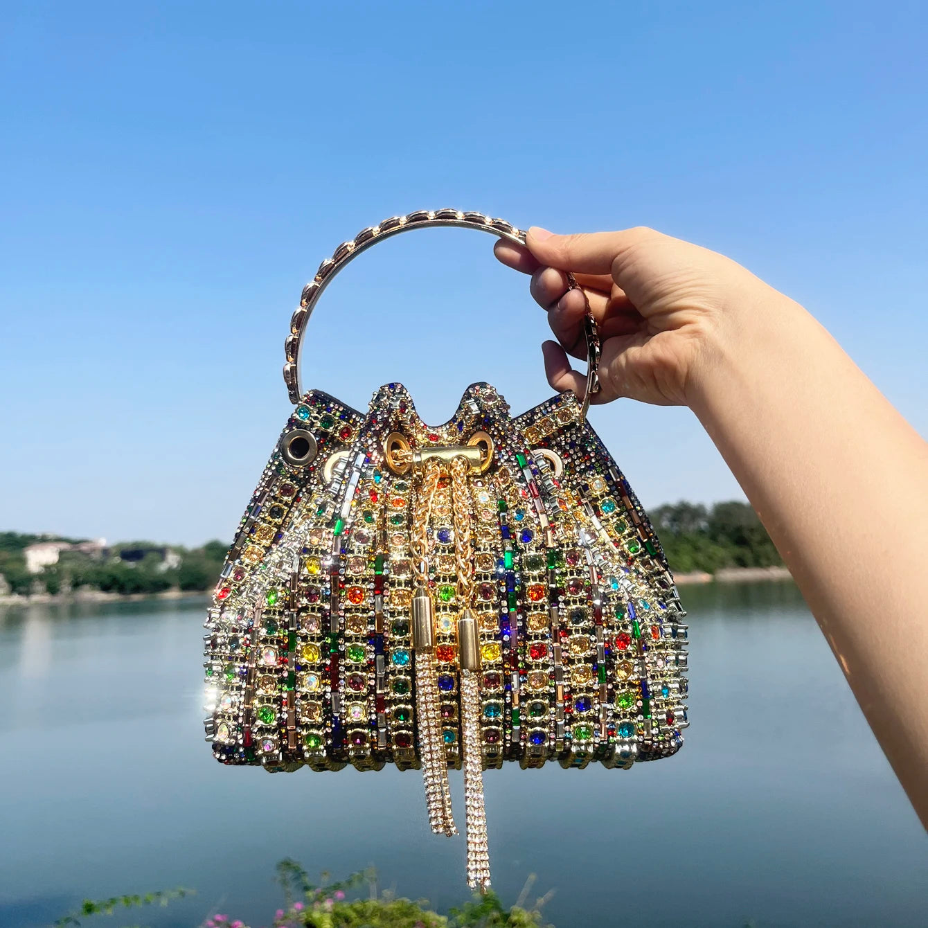 luxury Designer purses and handbags bags for women bucket clutch purse evening banquet bag Crystal rhinestone shoulder bag