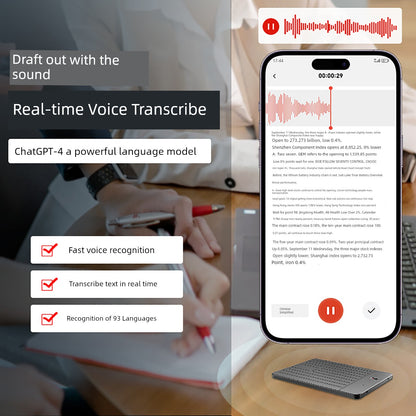 AI intelligent recording pen voice to text small portable recording Handy Gadget translation APP real-time Bluetooth meeting record