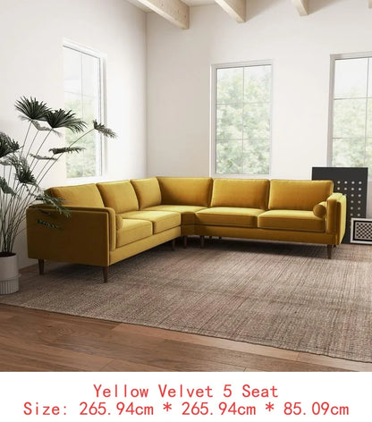 Amber Yellow Velvet Corner Sectional SofaNew Title: "Velvet Corner Sectional Sofa in Amber Yellow - Comfortable and Stylish - Kimlud