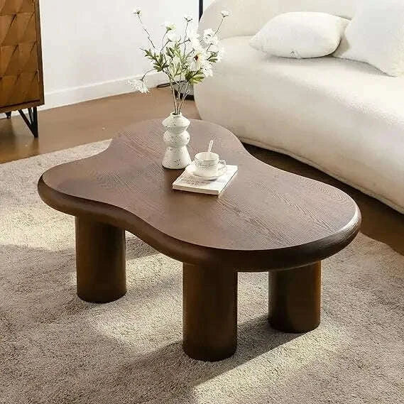 Oval Coffee Table for Living Room Modern Irregular Coffee Table Asymmetrical Unique Center Table (G White 45.7in)