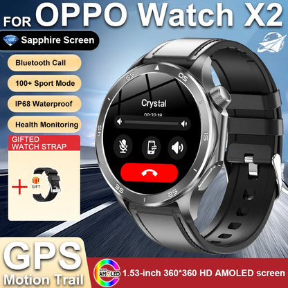 2025 NEW OPPO WANCH X2 MAX Outdoor Sports Men SmartWatch GPS Motion Trajectory Compass AMOLED Screen IP67 Waterproof Smart Watch