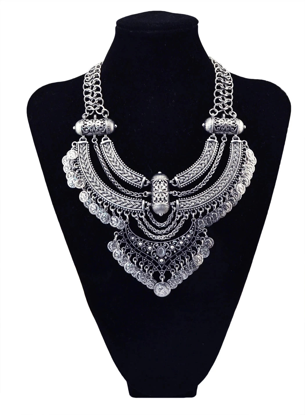 Gypsy Boehmian Hippie Collar Necklaces for Women Big Chunky Tibetan Silver Metal Necklace Festival Turkish Party Jewelry...