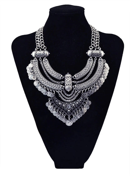 Gypsy Boehmian Hippie Collar Necklaces for Women Big Chunky Tibetan Silver Metal Necklace Festival Turkish Party Jewelry...